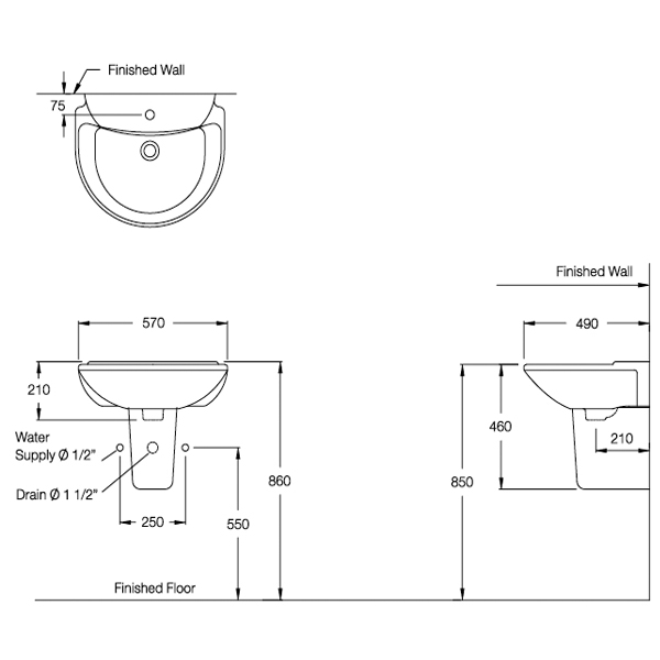Thông số kỹ thuật chậu lavabo COTTO C0237/C4201