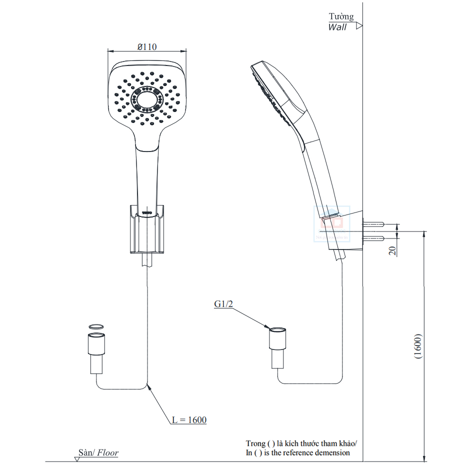 Bản vẽ kỹ thuật tay sen TOTO TBW02005V