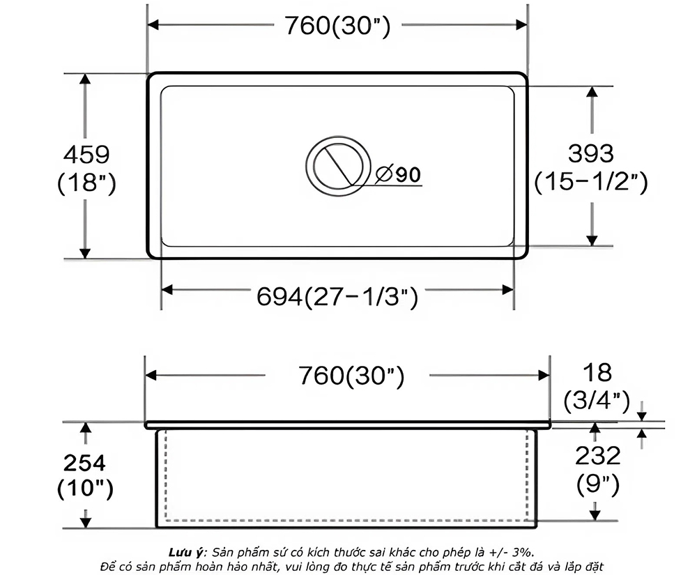 Bản vẽ kỹ thuật chậu bếp Basic BS-K3018