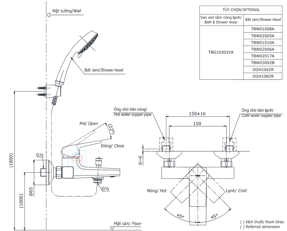 Bản vẽ kỹ thuật van sen tắm TOTO TBG10302VA