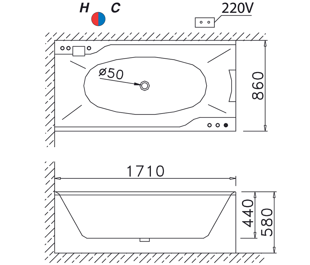 Bản vẽ kỹ thuật bồn tắm Caesar AT0870L(R)