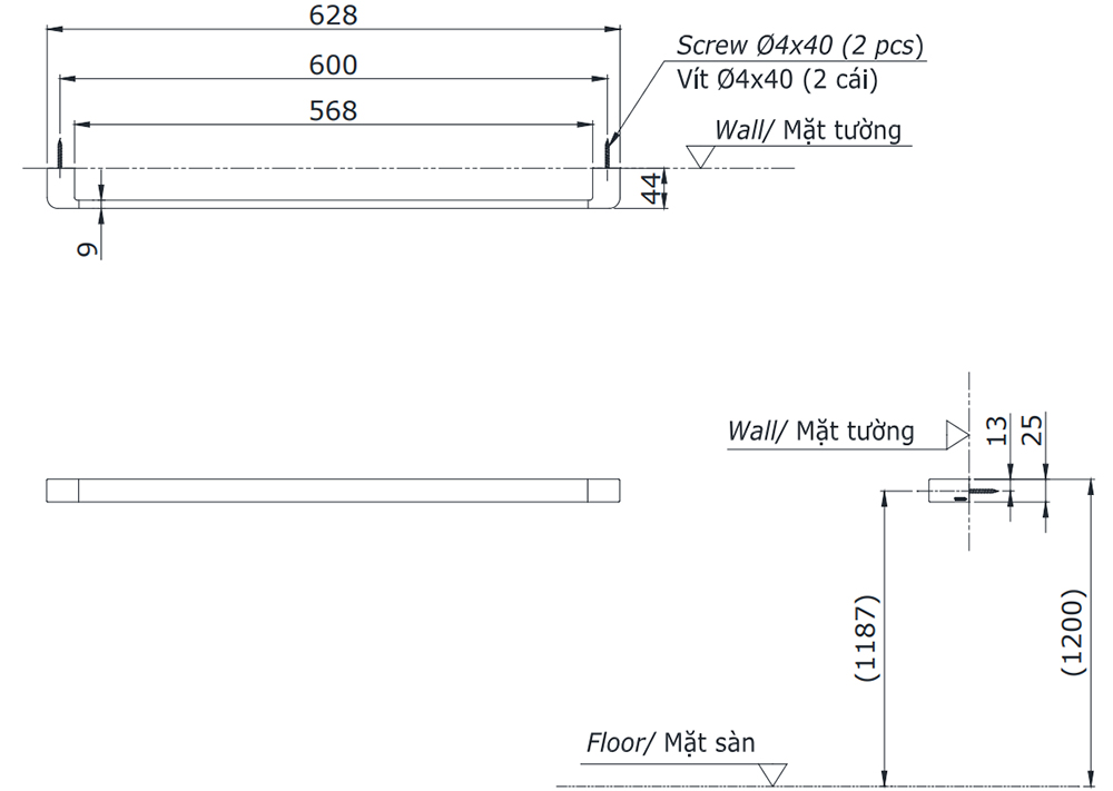 Bản vẽ kỹ thuật thanh vắt khăn TOTO YT902S6V