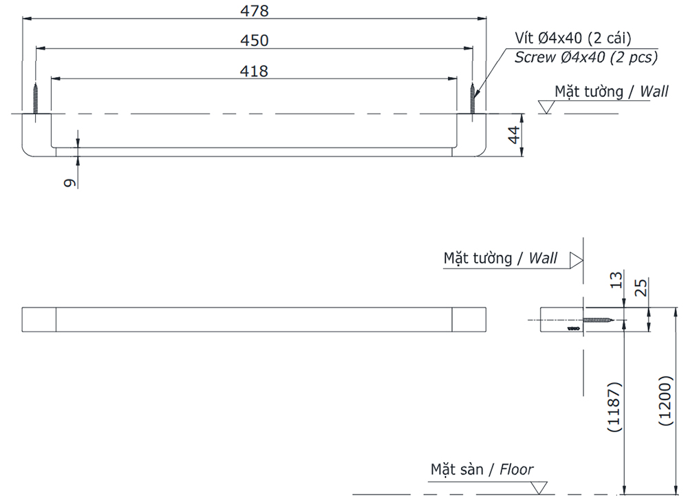 Bản vẽ kỹ thuật thanh vắt khăn TOTO YT902S4V