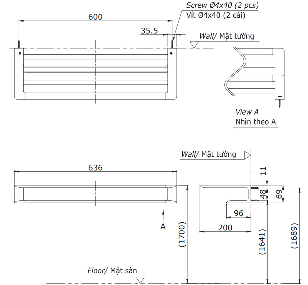 Bản vẽ kỹ thuật vắt khăn giàn TOTO YTS902BV