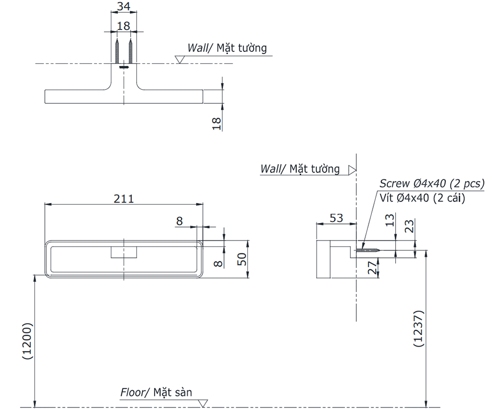Bản vẽ kỹ thuật v&ograve;ng treo khăn TOTO YTT902V
