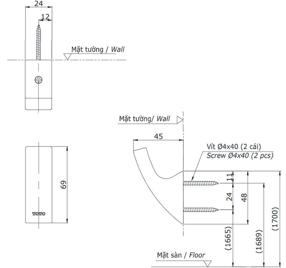 Bản vẽ kỹ thuật m&oacute;c &aacute;o TOTO YRH903V