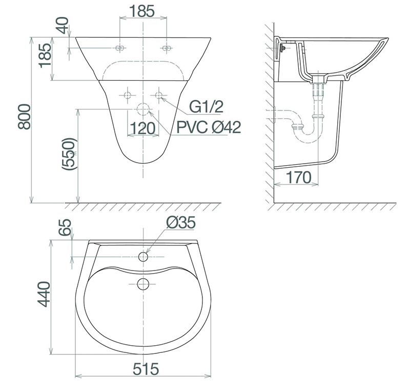Bản vẽ kỹ thuật lavabo Viglacera V39