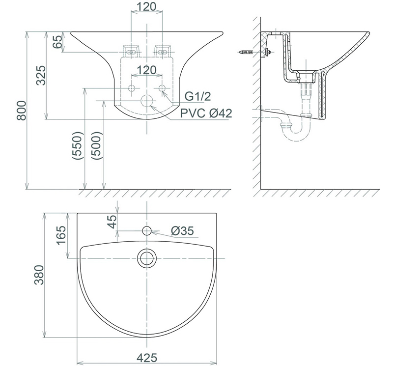 Bản vẽ kỹ thuật lavabo Viglacera V63