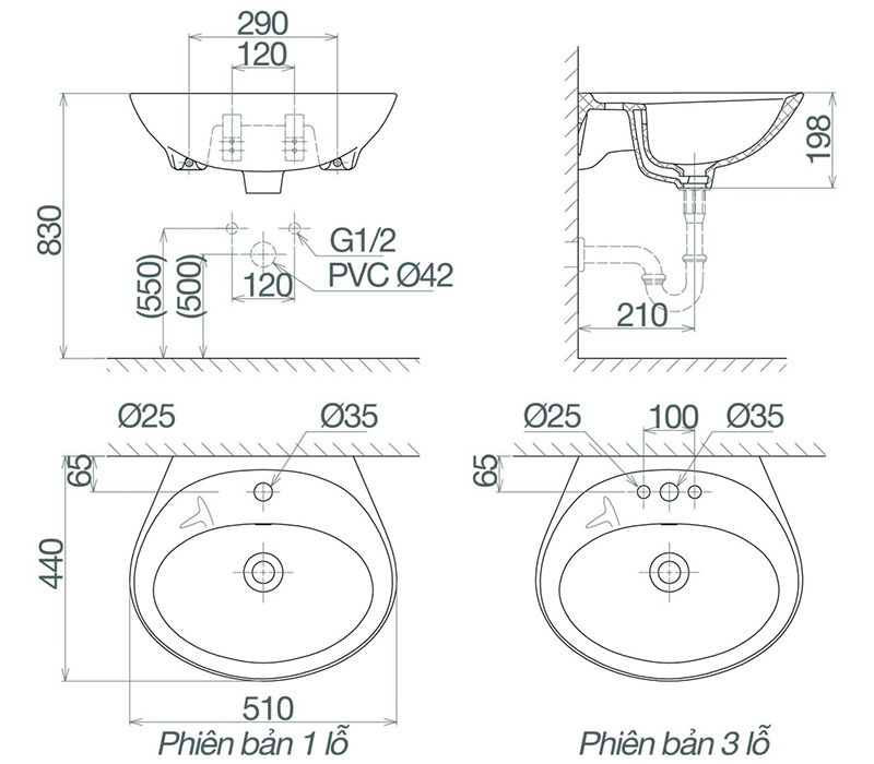 Bản vẽ kỹ thuật lavabo Viglacera VTL2