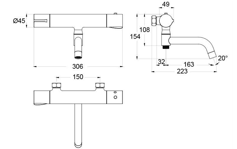 Bản vẽ kích thước sen tắm Caesar TS620