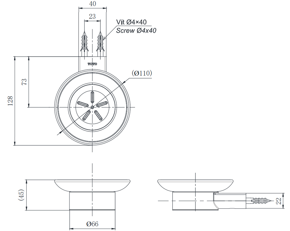 Bản vẽ kỹ thuật kệ đựng x&agrave; b&ocirc;ng TOTO YAS201V