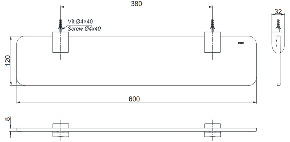 Bản vẽ kỹ thuật kệ gương TOTO YAK201GV