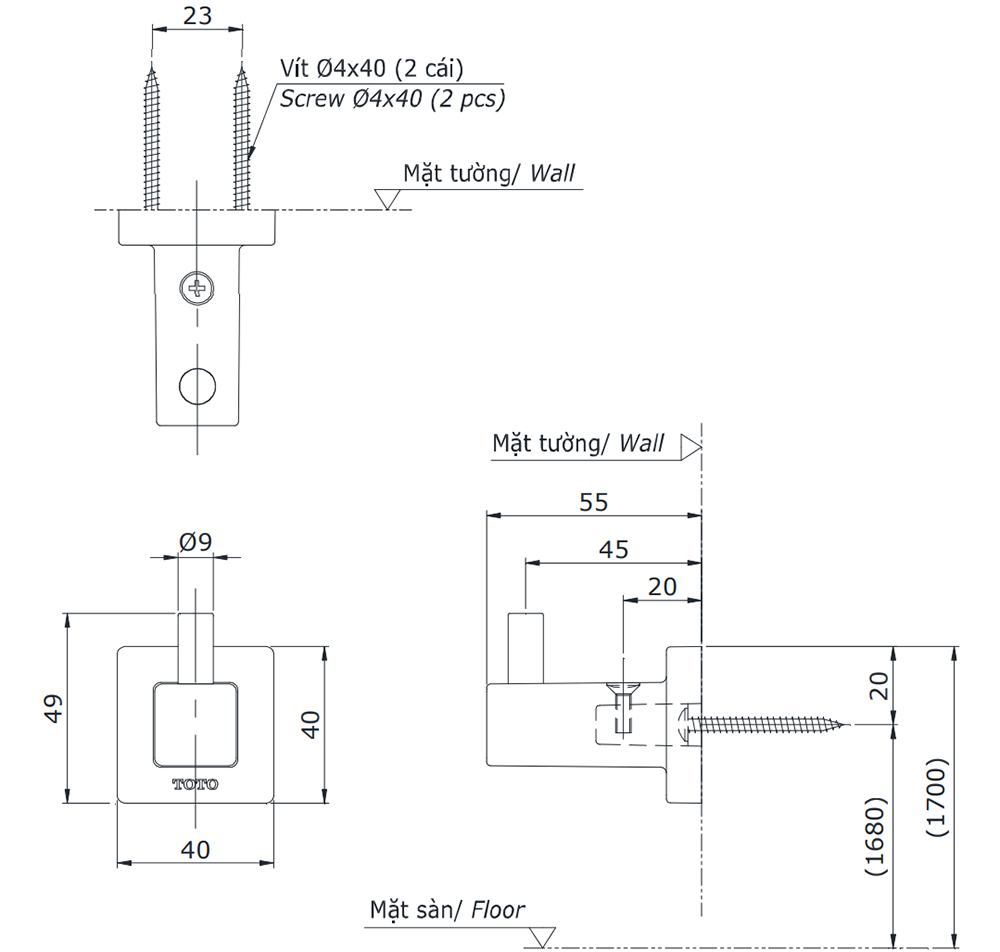 Bản vẽ kỹ thuật m&oacute;c &aacute;o TOTO YRH408V