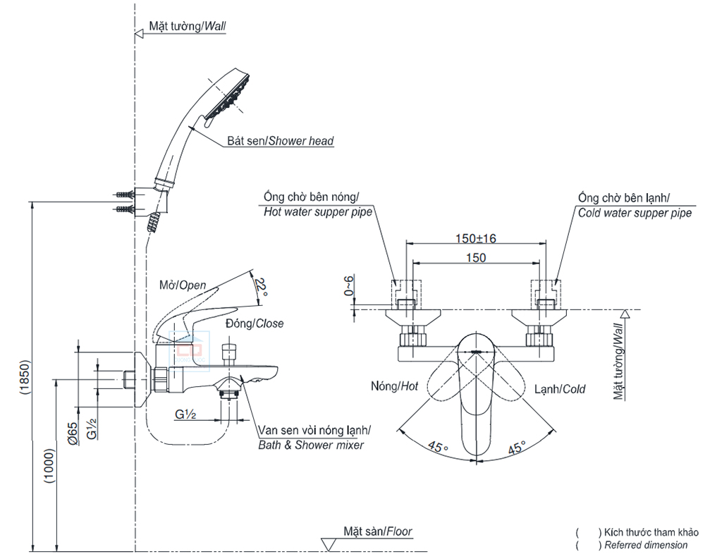 Bản vẽ kỹ thuật sen tắm TOTO TBS03302V/TBW01008A