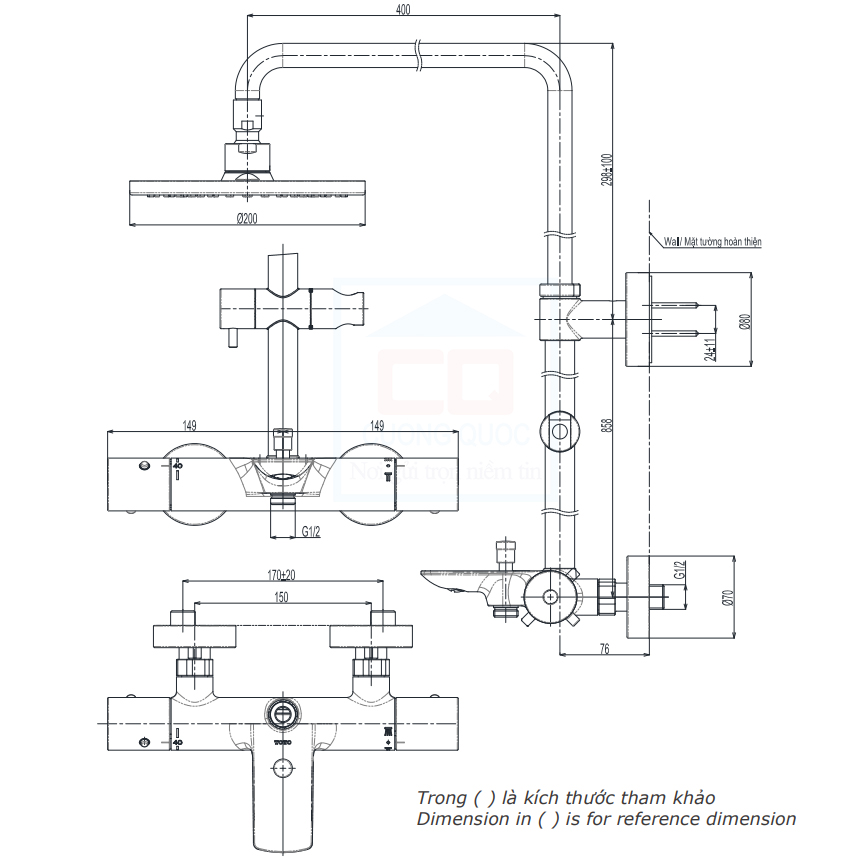 Bản vẽ kỹ thuật sen cây TOTO TBW07401A