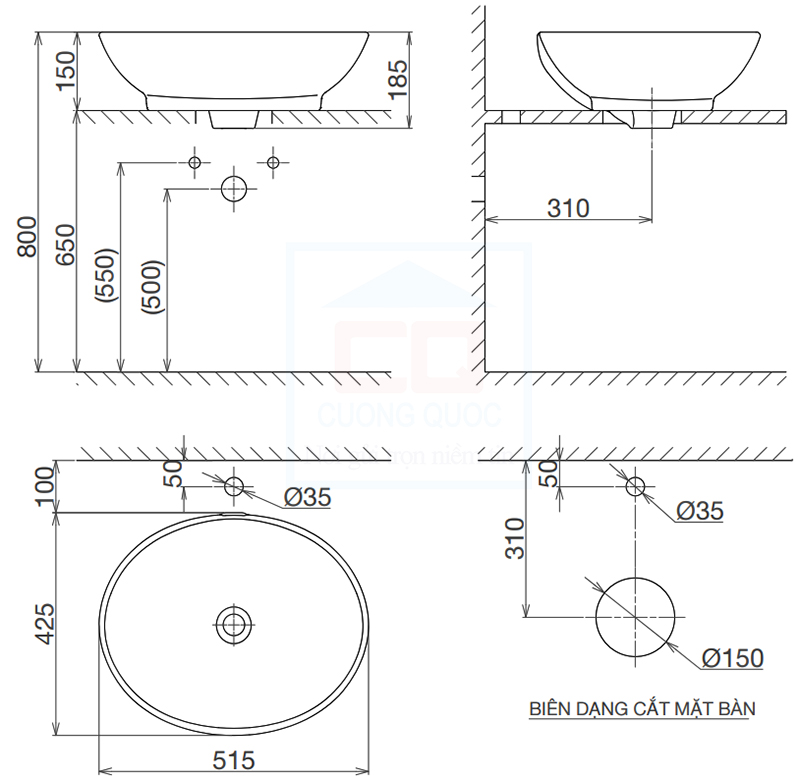 Bản vẽ kỹ thuật lavabo Viglacera BS415