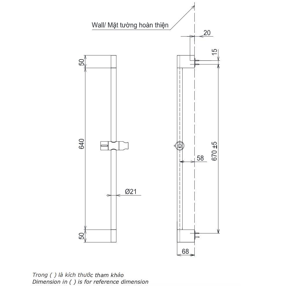 Bản vẽ kỹ thuật thanh trượt sen tắm TOTO TBW07019A