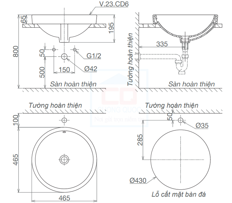 Bản vẽ kỹ thuật lavabo Viglacera CD6