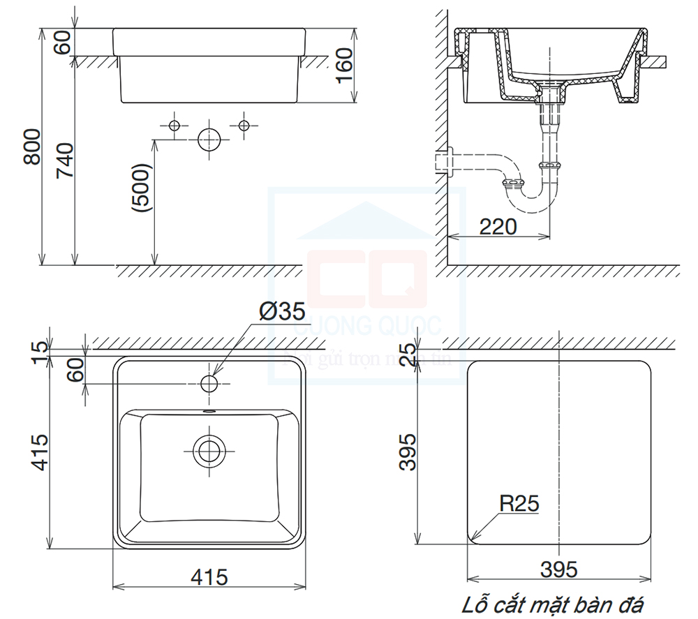 Bản vẽ kỹ thuật lavabo Viglacera V24