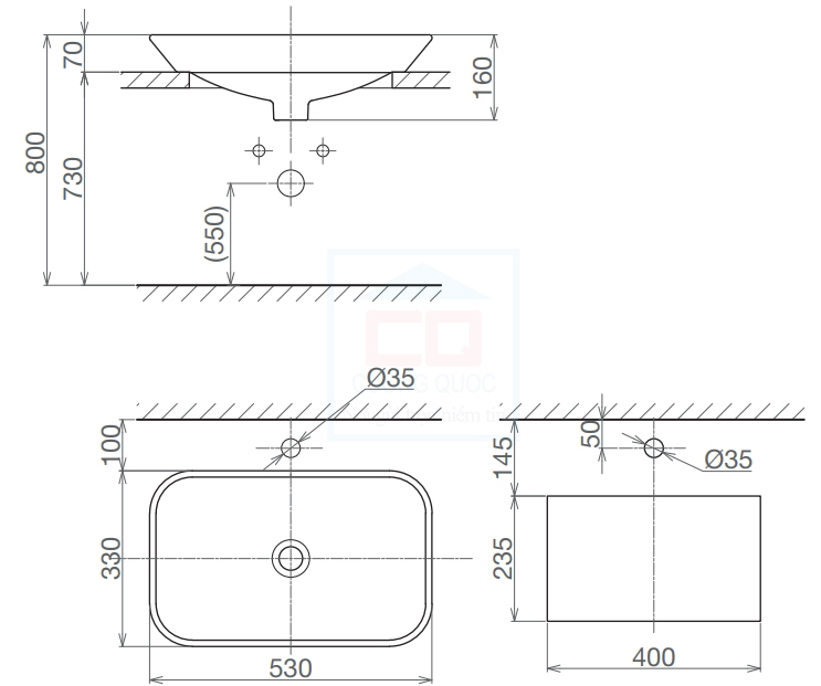 Bản vẽ kỹ thuật lavabo Viglacera V28