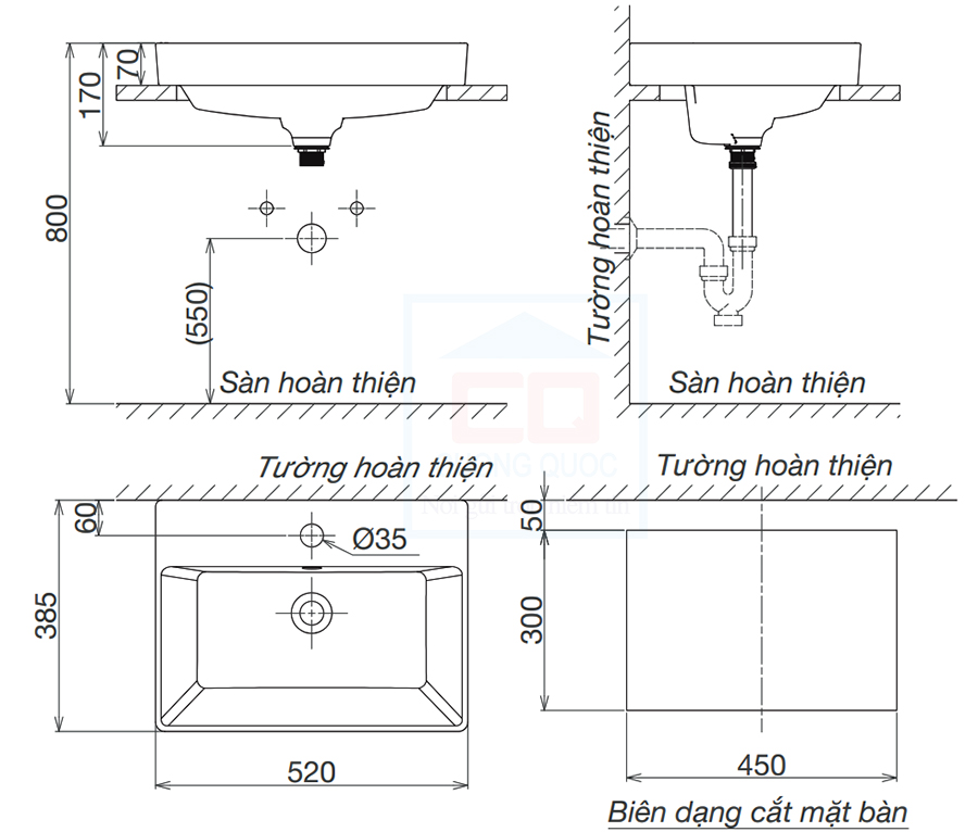 Bản vẽ kỹ thuật lavabo Viglacera V29
