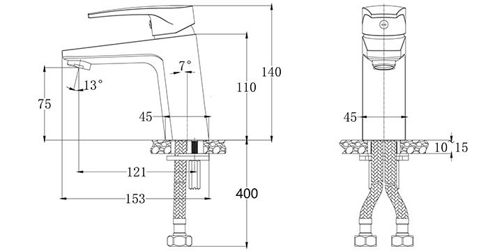 Bản vẽ kỹ thuật vòi chậu Caesar B390CWU