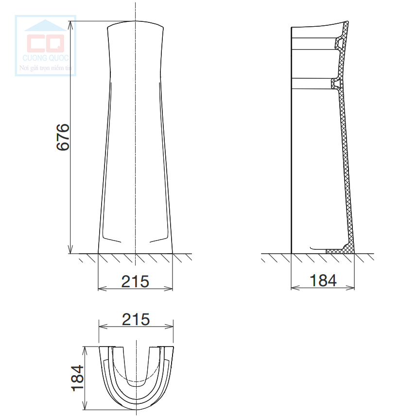 Bản vẽ kỹ thuật chân chậu Viglacera VI1T