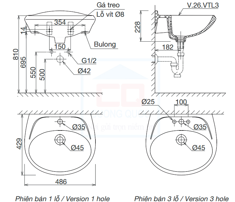 Bản vẽ kỹ thuật lavabo Viglacera VTL3