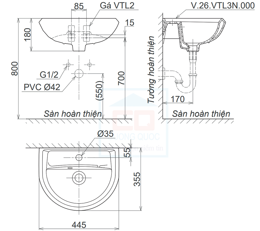 Bản vẽ kỹ thuật lavabo Viglacera VTL3N