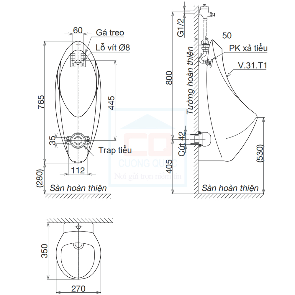 Bản vẽ kỹ thuật tiểu nam Viglacera T1