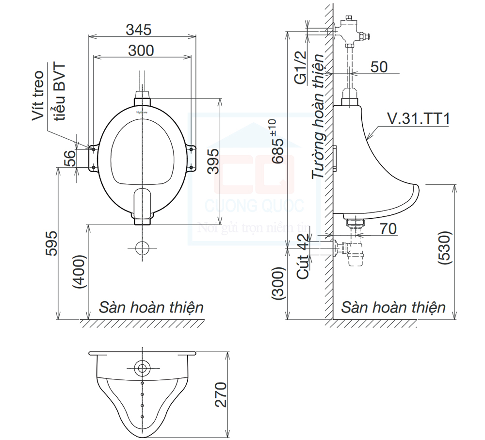 Bản vẽ kỹ thuật tiểu nam Viglacera TT1