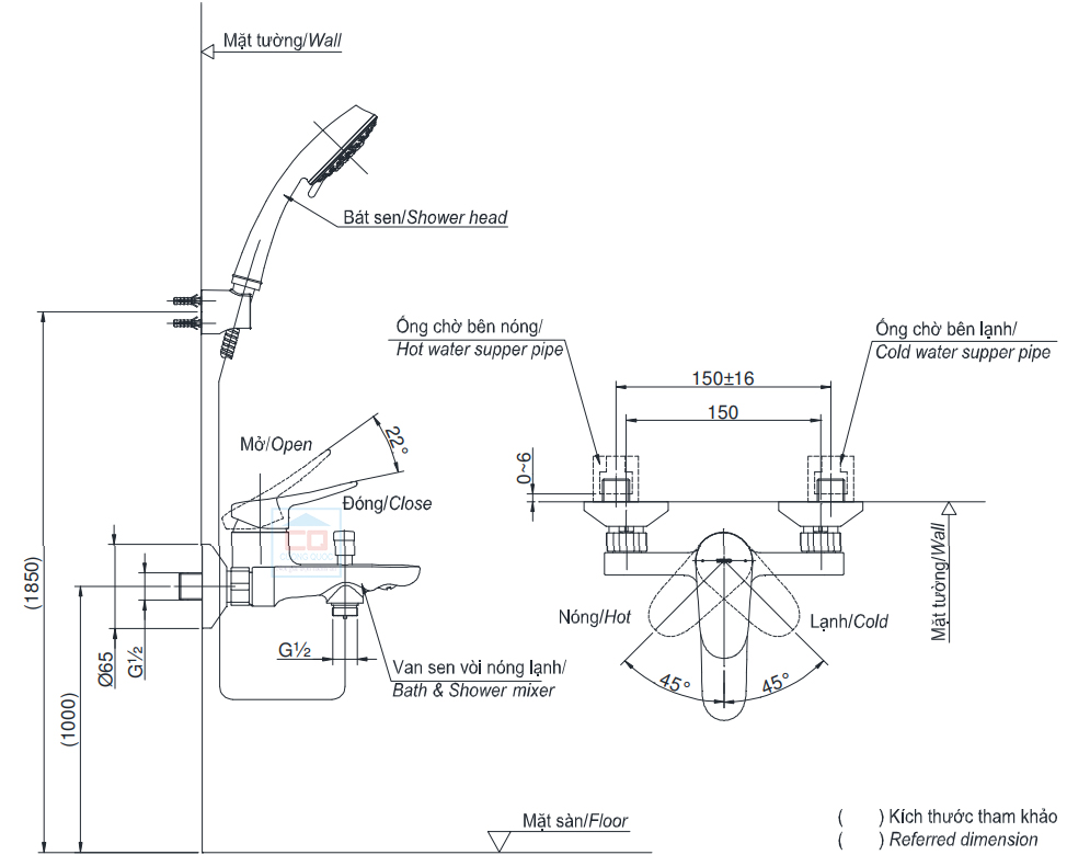 Bản vẽ kỹ thuật sen tắm TOTO TBS04302V/TBW01008A