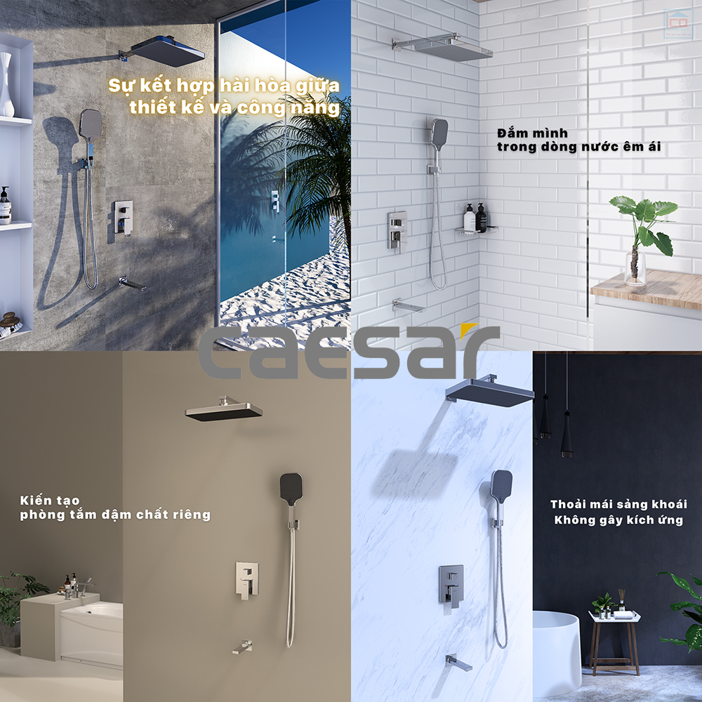 Phối cảnh sen tắm âm tường Caesar BS659