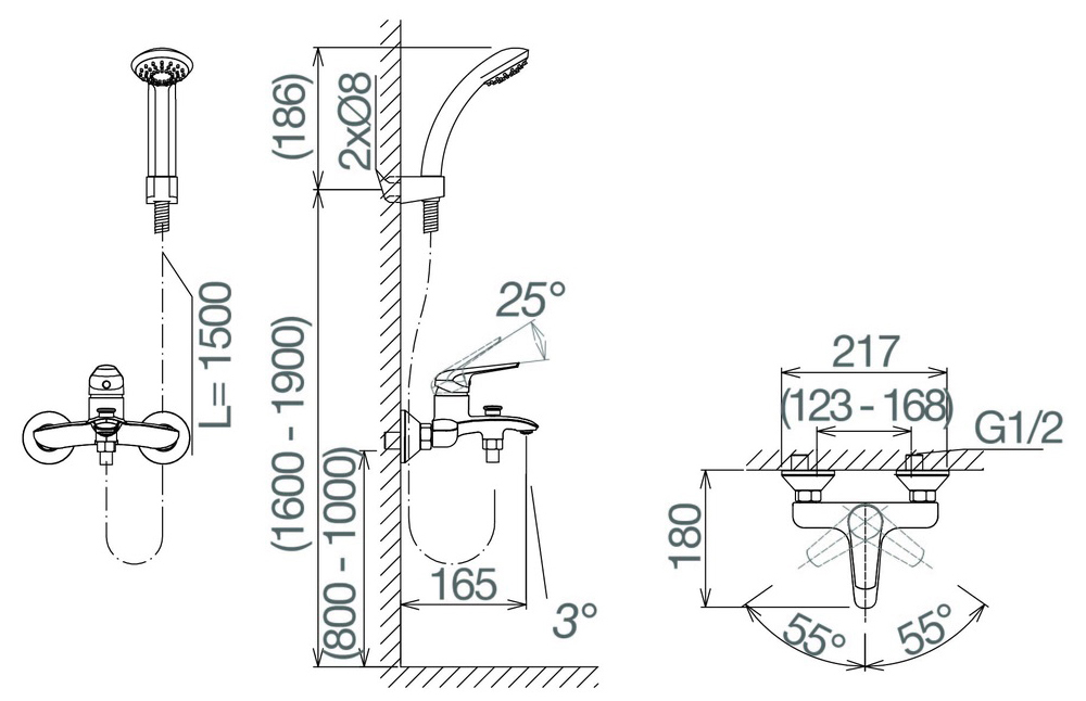 Bản vẽ kỹ thuật sen tắm Viglacera VG507