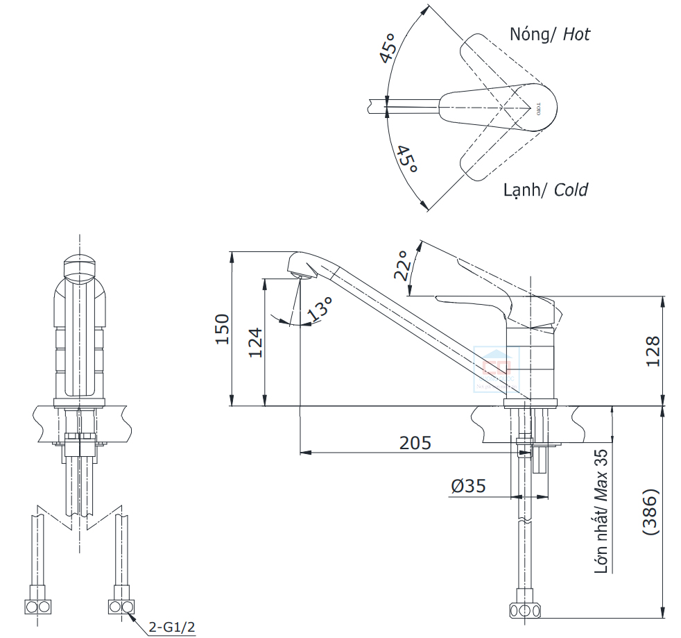 Bản vẽ kỹ thuật v&ograve;i bếp TOTO TTKC301FV