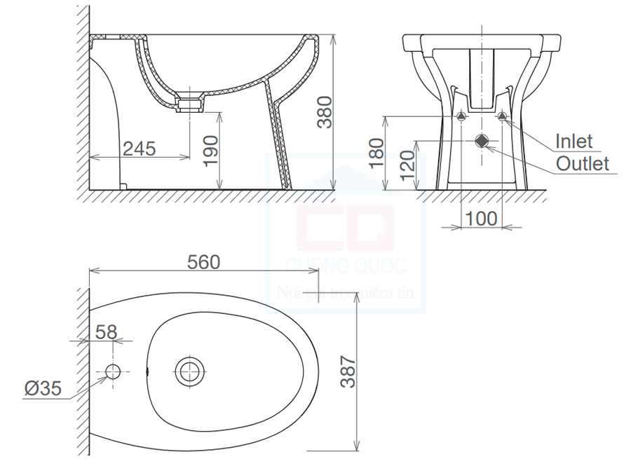 Bản vẽ kỹ thuật bồn tiểu nữ Viglacera VB5
