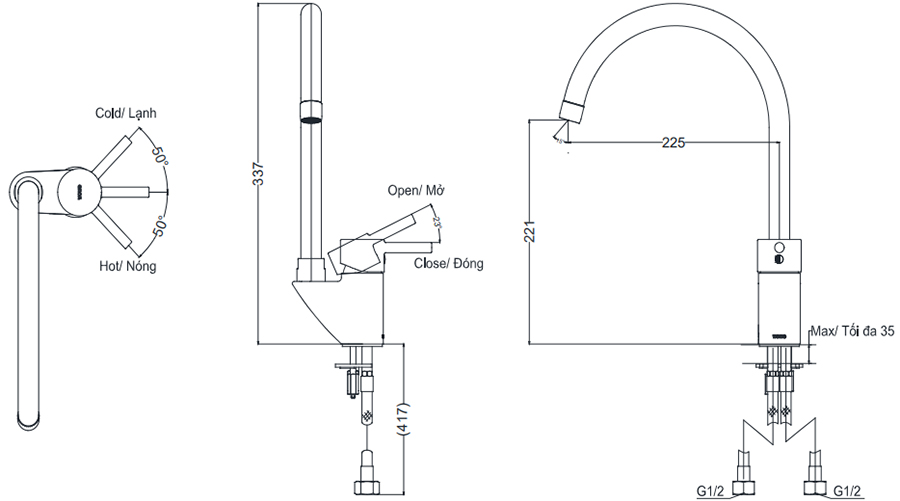 Bản vẽ kỹ thuật v&ograve;i bếp TOTO DK307ARR