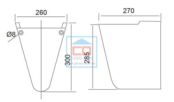 Bản vẽ kỹ thuật ch&acirc;n chậu lavabo Viglacera VI5