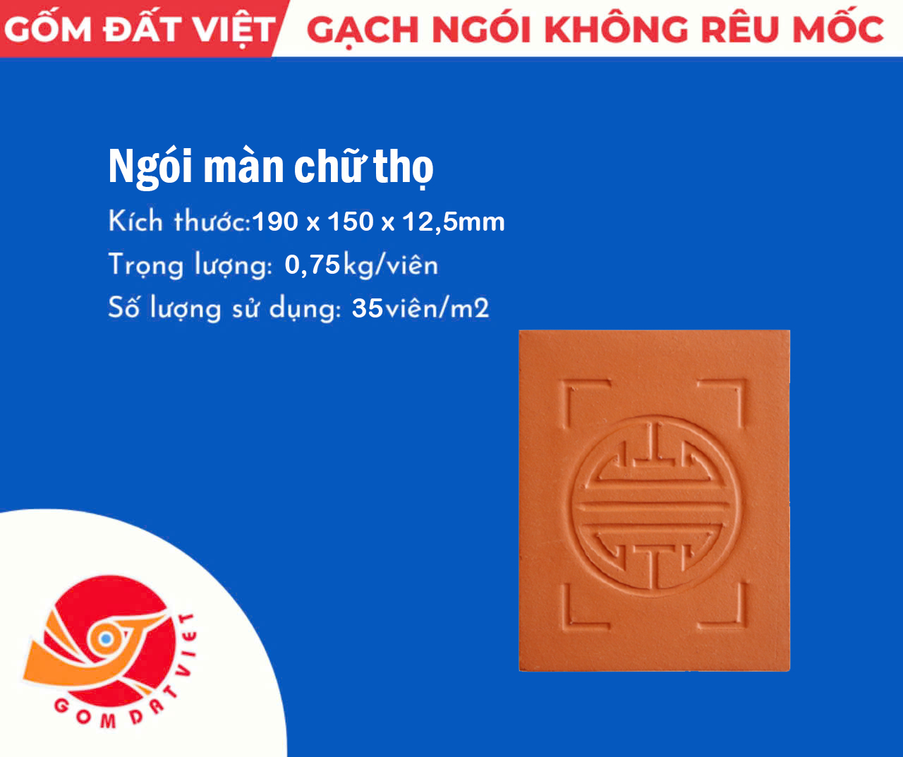 Ngói màn chữ thọ Gốm Đất Việt