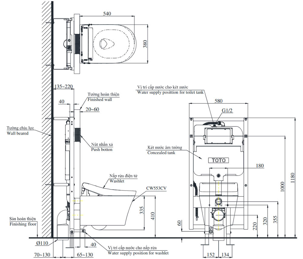 Bản vẽ kỹ thuật bồn cầu TOTO CW553C/TCF33370GAA/WH172AT/TCA465/MB171M#SS
