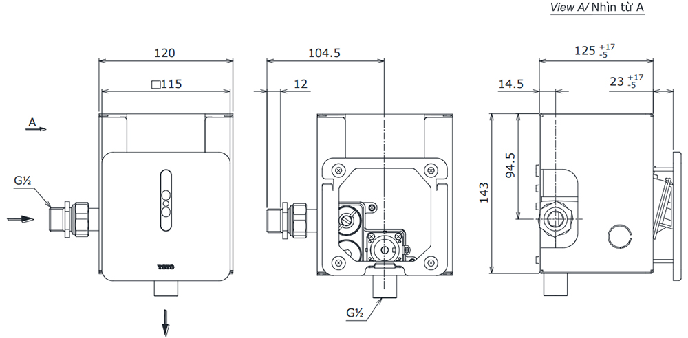 Bản vẽ kỹ thuật van xả tiểu TOTO DUE126UKA
