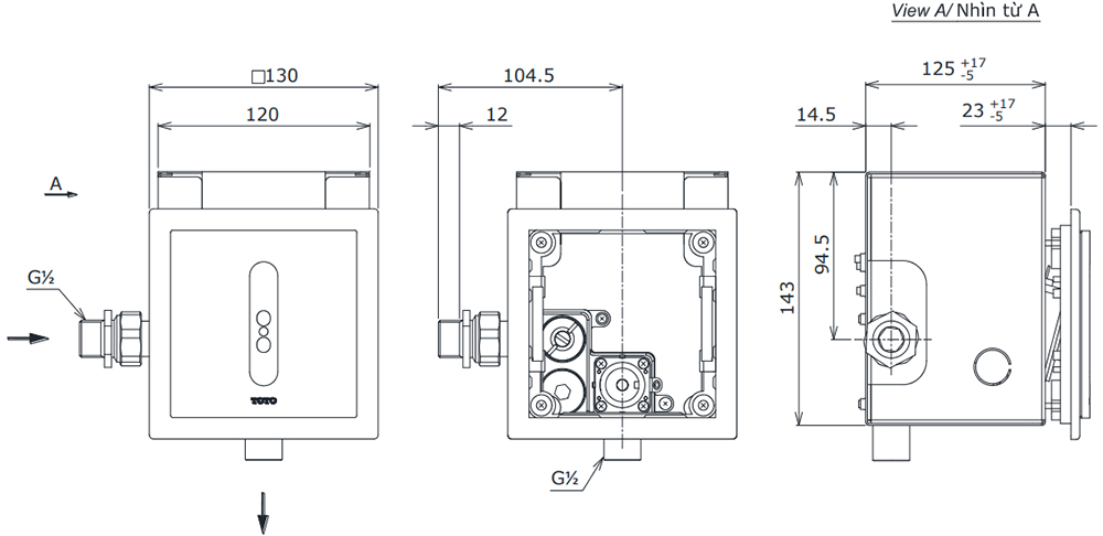Bản vẽ kỹ thuật van xả tiểu TOTO DUE126UPKA