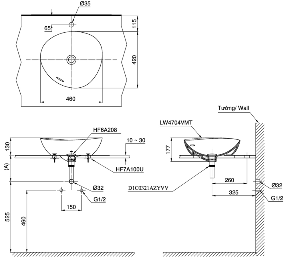 Bản vẽ kỹ thuật lavabo TOTO LT4704MTG19#CMW
