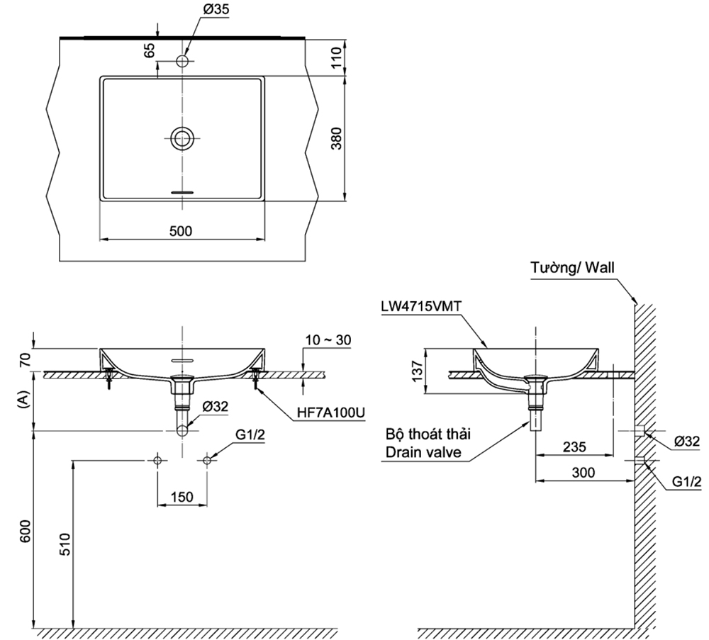 Bản vẽ kỹ thuật lavabo TOTO LT4715MTG19#CMW
