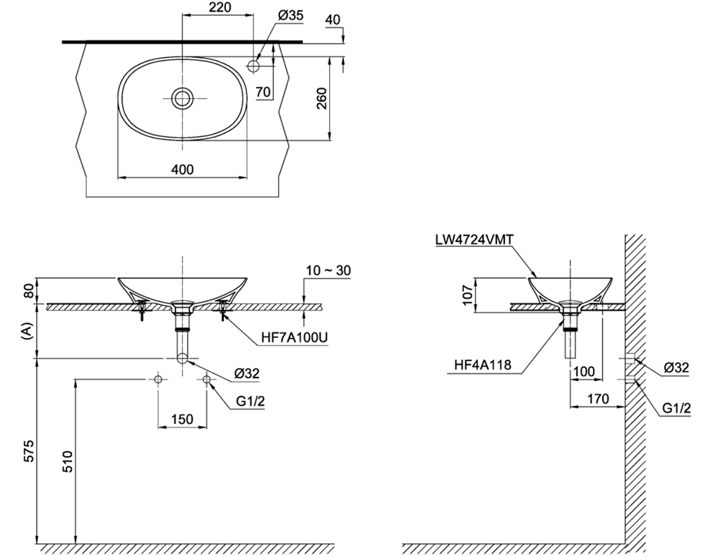 Bản vẽ kỹ thuật lavabo TOTO LT4724#XW
