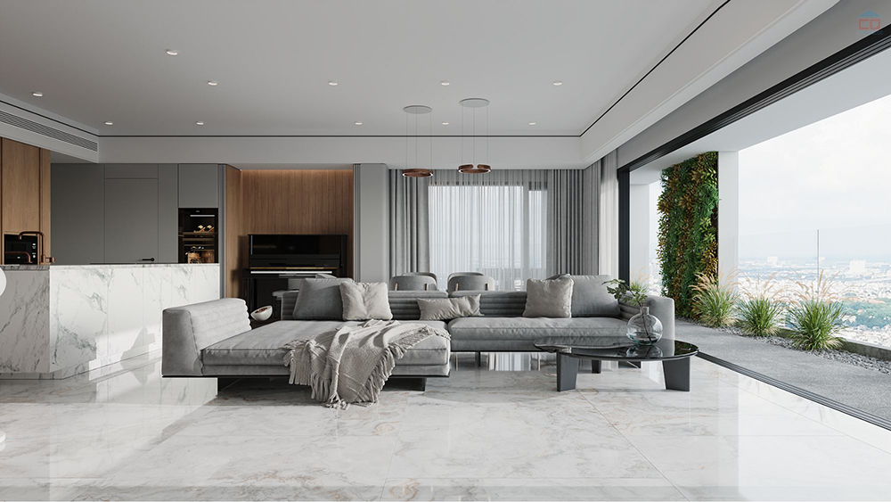 Phối cảnh gạch tấm lớn Eurotile DOP S01G
