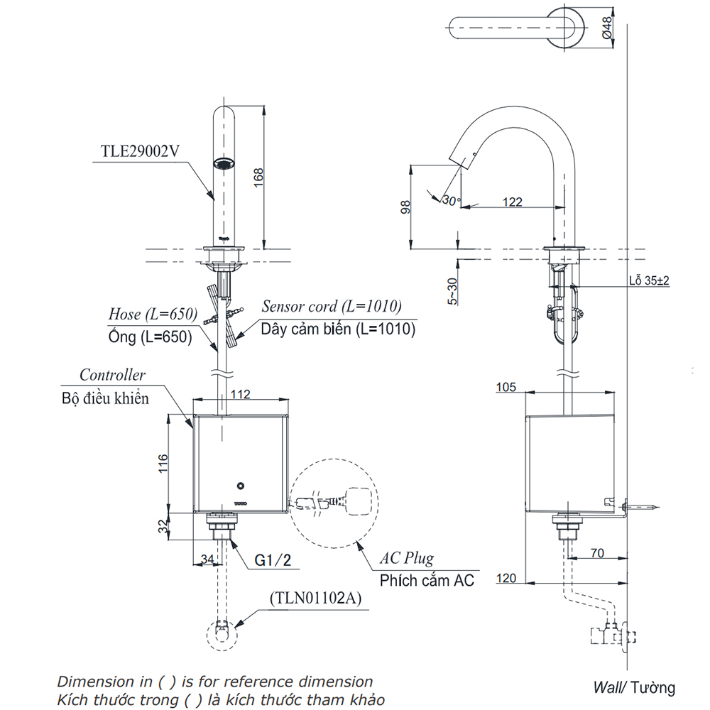 Bản vẽ vòi lavabo TOTO TLE29002V/TLE04502V/TLN01102A