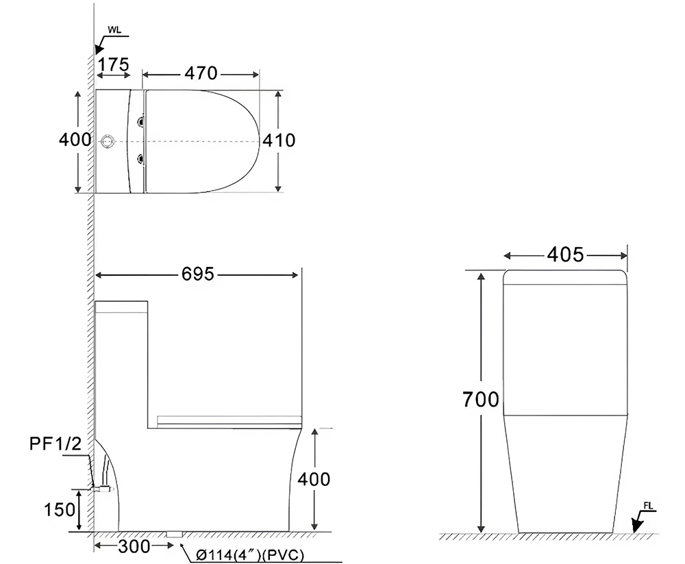 Bản vẽ kỹ thuật bồn cầu Basic BSA-124