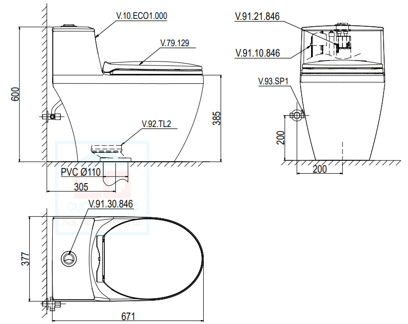Bản vẽ kỹ thuật bồn cầu Viglaecra Eco 1