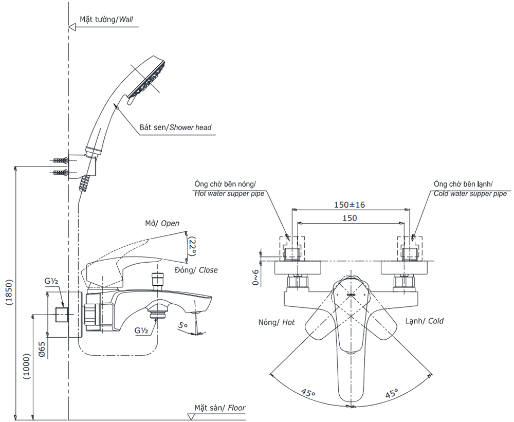 Bản vẽ kỹ thuật sen tắm TOTO TBG09302VA/TBW02005A